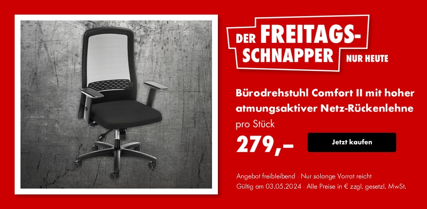Nur heute bei Würth: DER FREITAGSSCHNAPPER! Bürodrehstuhl Comfort II mit Netz-Rückenlehne
